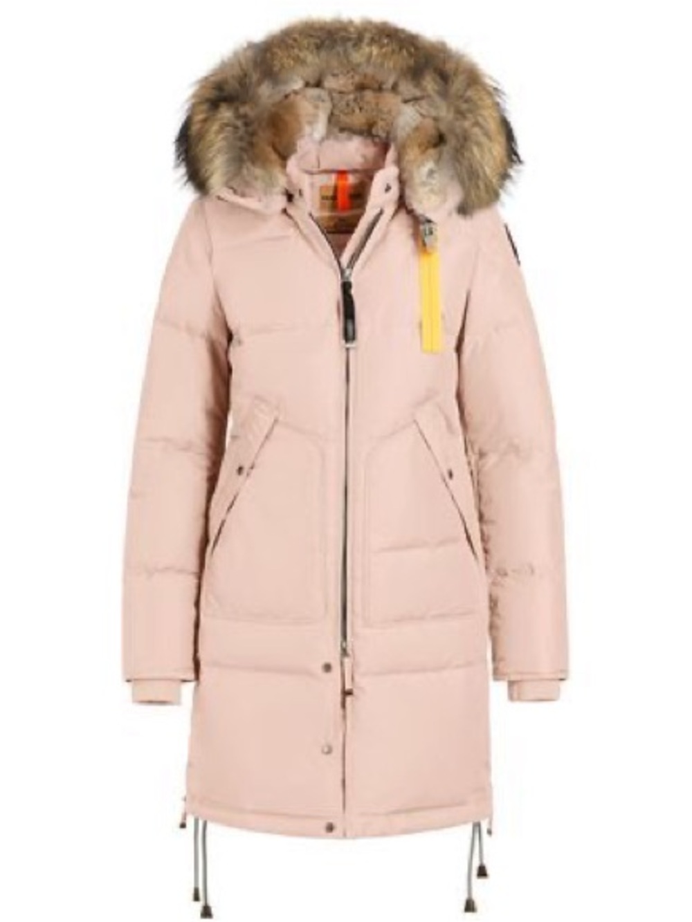 Parajumpers Blush Pink Long Down Puffer Coat with Fur Hood Size S